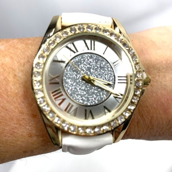 Kessaris KS1217 Crystal Studded Oversize Analog Watch Gold/White 9"L - Picture 8 of 9